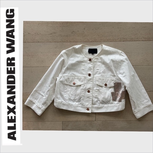 Alexander Wang White metallic Paint Splatter Denim Jacket 4 - Picture 3 of 11